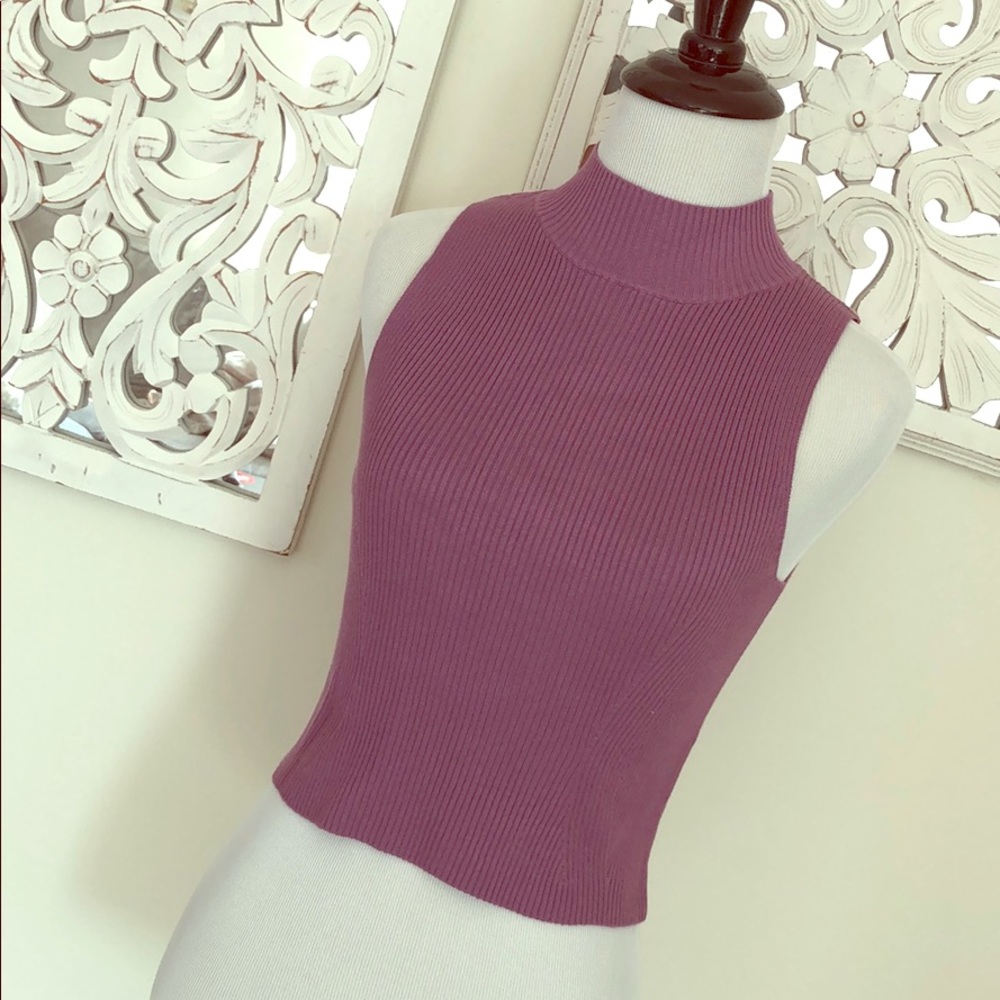 Purple Cropped Turtleneck Top